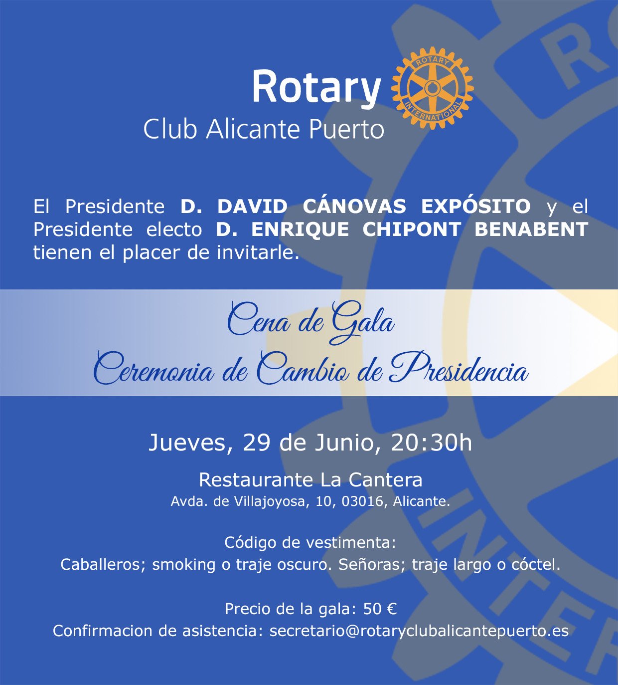 Invitación Cambio de Presidencia - Rotary Club Alicante Puerto